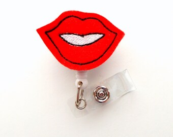 Hot Lips - Name Badge Holder - Cute Badge Reel - Nurse Badge Holder - Nursing Badge Clip - Teacher Badge Reel - SLP Badge Reel