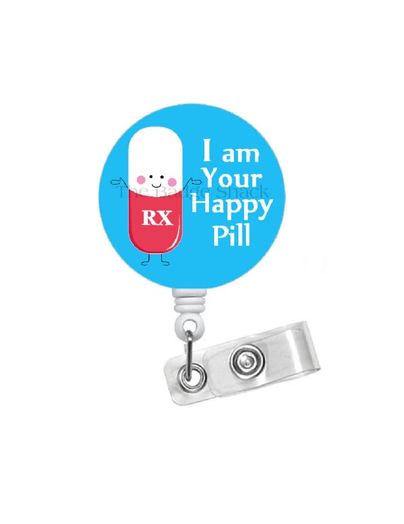 RX Badge Holder Pharmacist Badge Holder Happy Pill Retractable ID Badge Reel Pharmacy Badge Reel Pharmacy Assistant Badge Clip