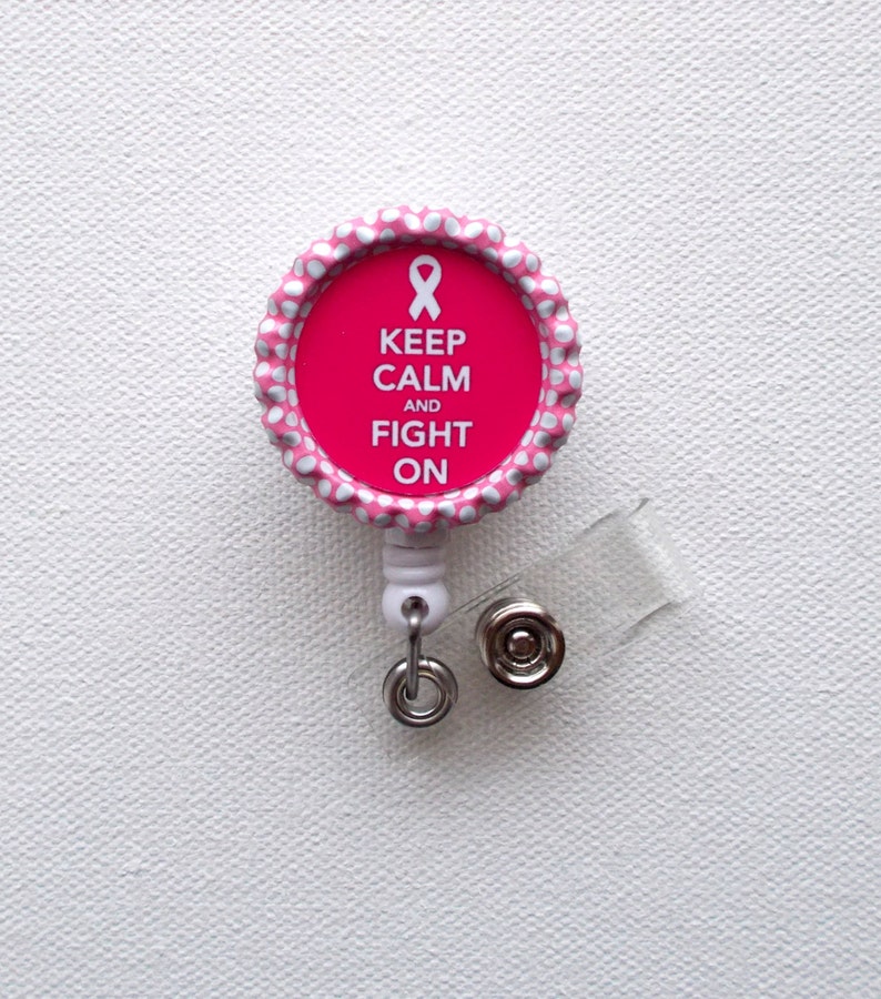 Keep Calm and Fight On Pink Name Badge Holder Retractable Etsy