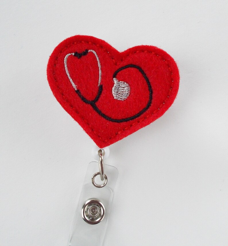 Stethoscope Heart Red Badge Reel Medical Badge Holder RN Etsy