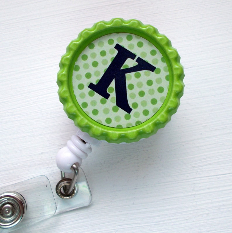 Labor and Delivery Badge Reel Retractable ID Badge Holder Name Badge Holder Green Polka Dots Personalized Badge Clip