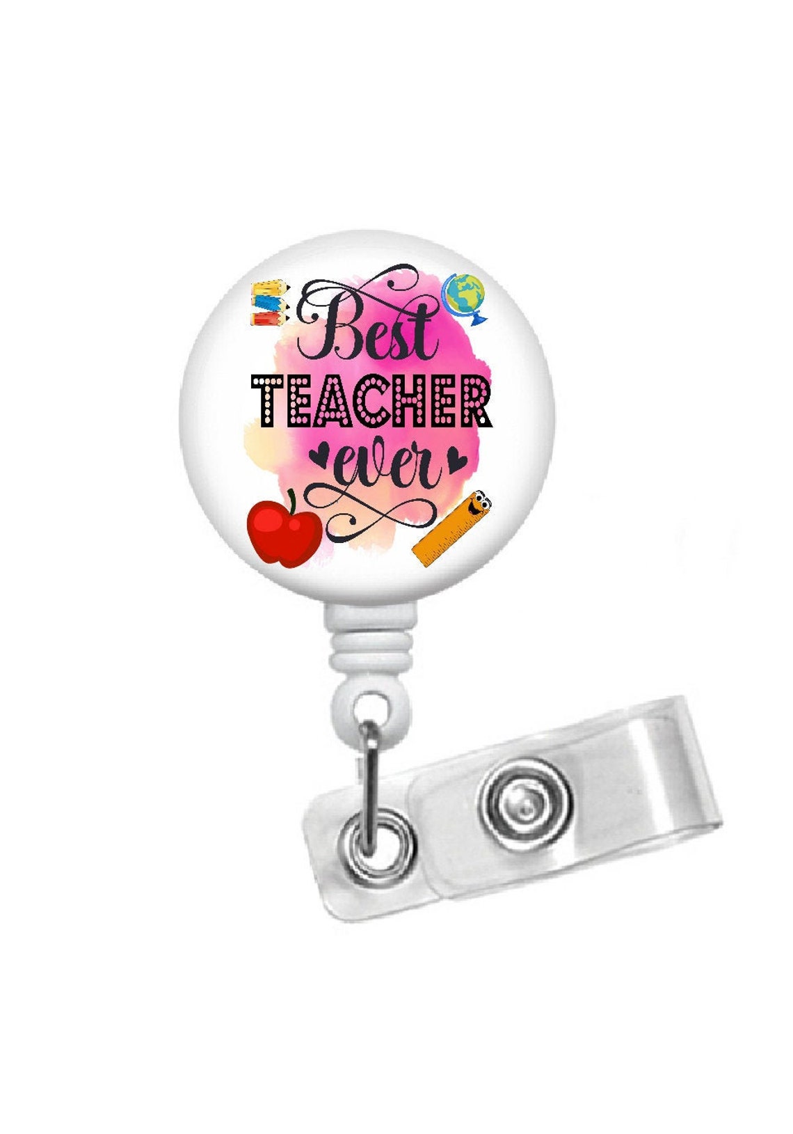 Best Teacher Ever ID Badge Holder School Badge Reel Name Etsy