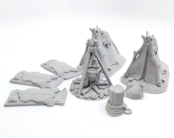Camp Scene - Miniatures, 28mm, Dungeons and Dragons, D&D, DnD, TTRPG, Tabletop, Fantasy, Brite Minis