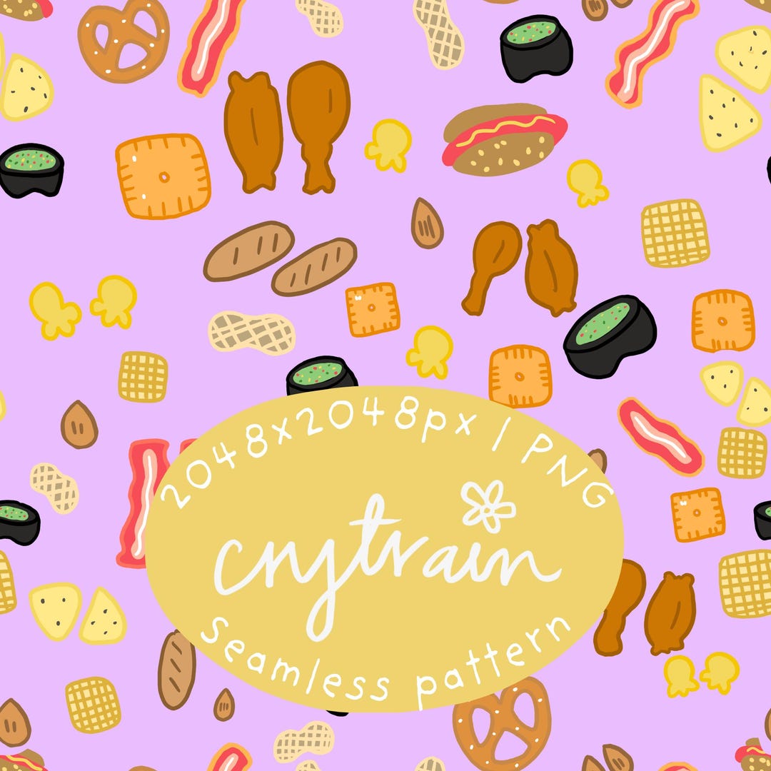 Snack Bar Pattern Bar Snacks Seamless Pattern, Chicken Wings, Pretzel, Hotdog (digital ...