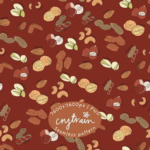 Nuts Seamless Pattern, Food Digital Paper (Digital Product 3600x3600px 300dpi)