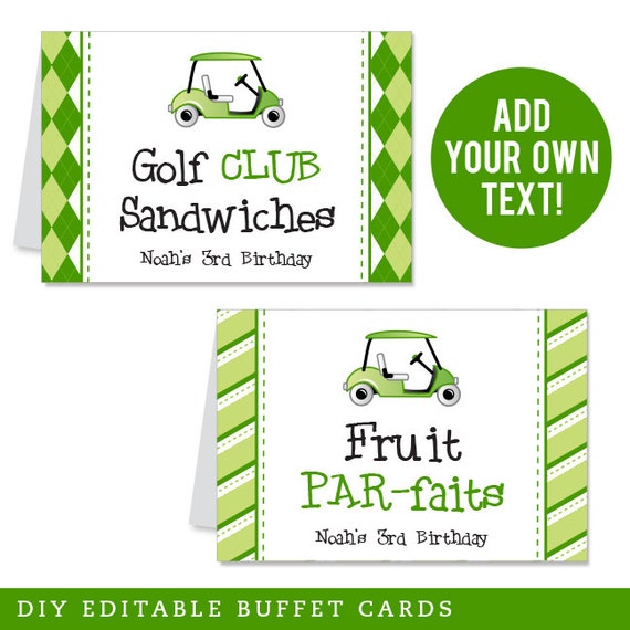 EDITABLE INSTANT DOWNLOAD Golf Party Buffet Cards - Editable, printable table tent cards Il_570xn