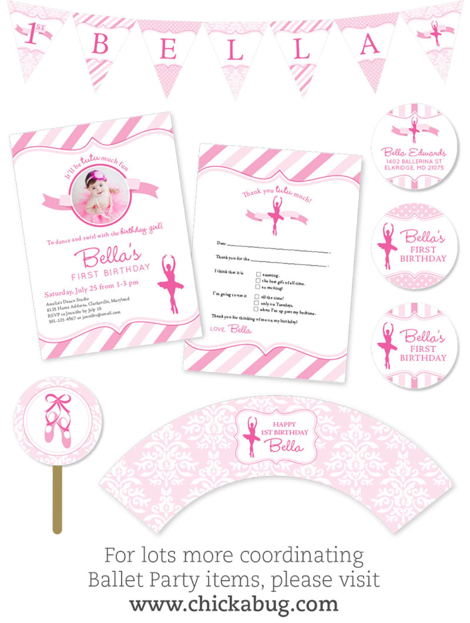 instant download ballet party - diy printable pennant banner - includes all letters, plus ages 1-18