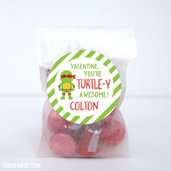 Valentine's Day Stickers - Turtle - Valentine, You're Turtle-y Awesome! - Sheet of 12 or 24 Il_570xn