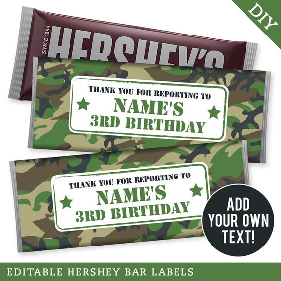 EDITABLE INSTANT DOWNLOAD Army Party Hershey Labels - Editable, printable camo party favors Il_570xn