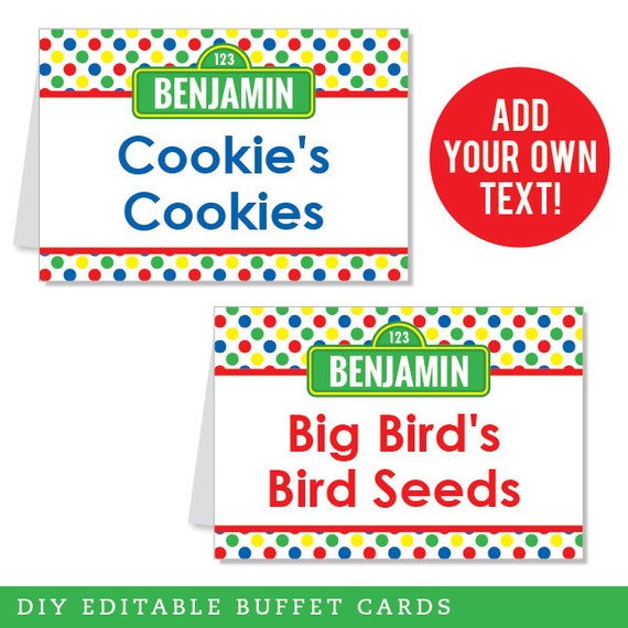 EDITABLE INSTANT DOWNLOAD Sesame Street Party Buffet Cards - Editable, printable table tent cards Il_570xn