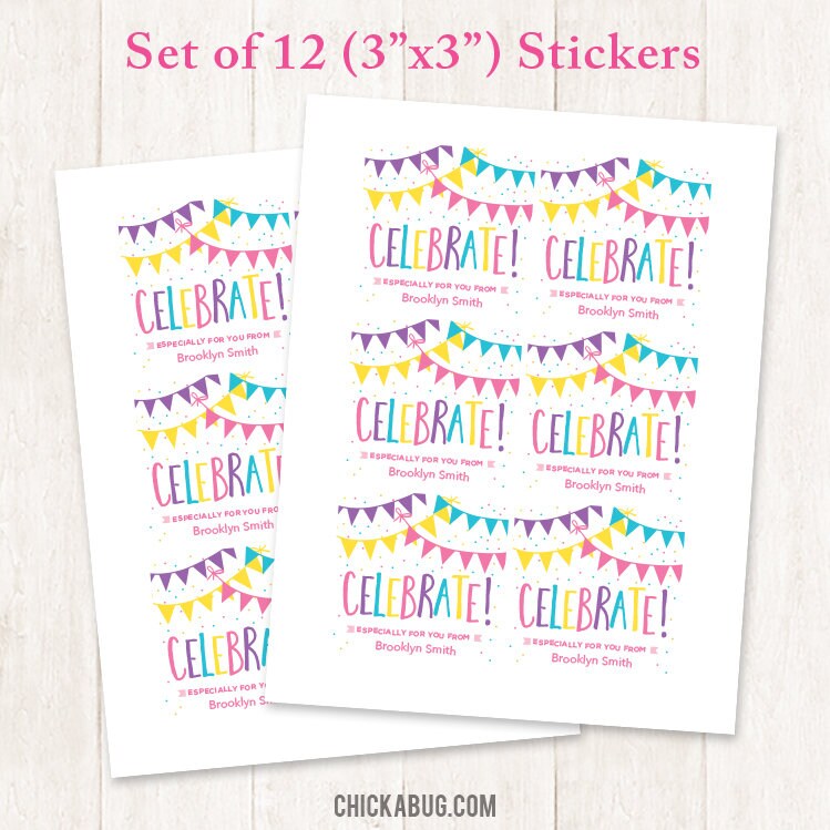 personalized birthday gift labels celebrate pink banners