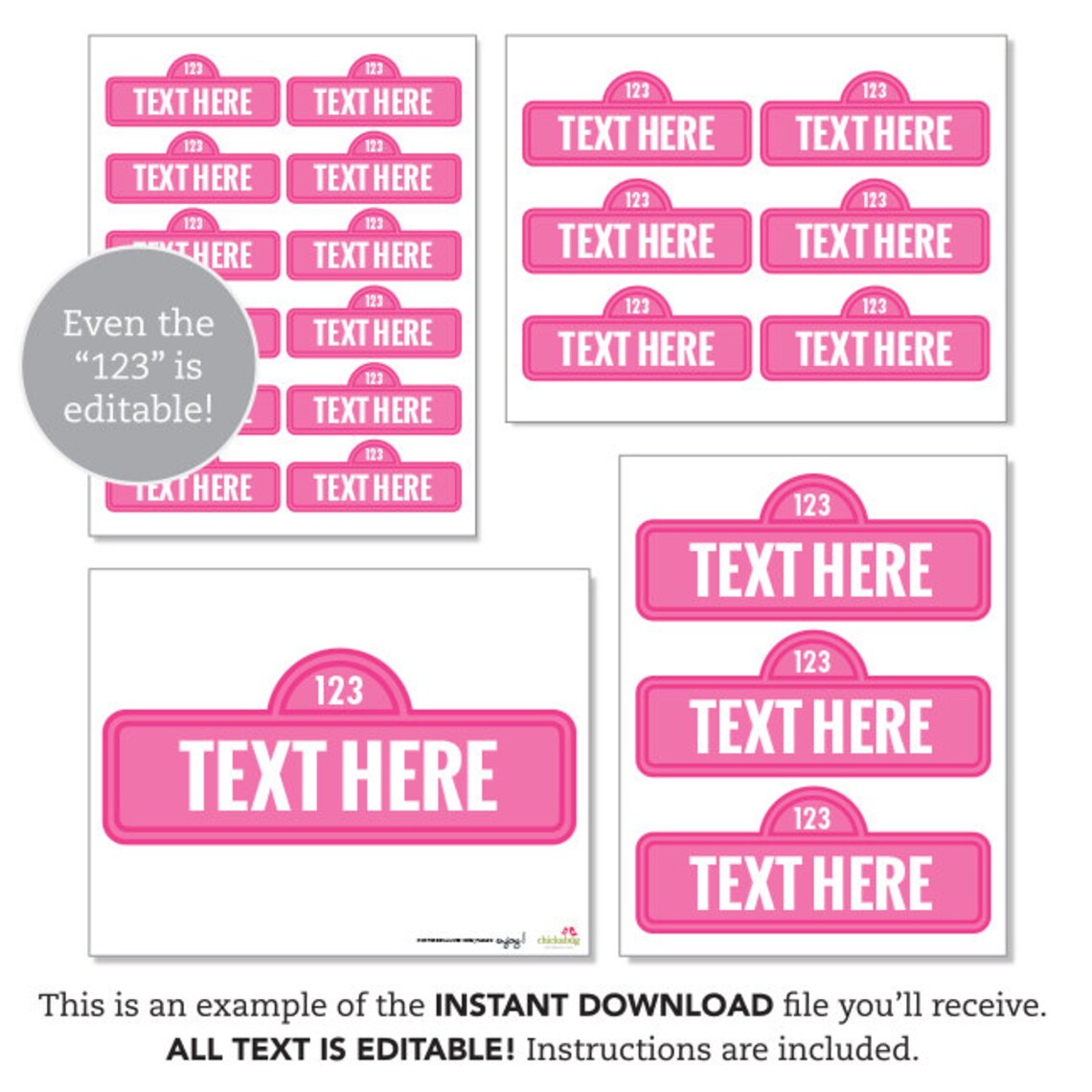 EDITABLE INSTANT DOWNLOAD Pink Sesame Street Signs Editable Etsy