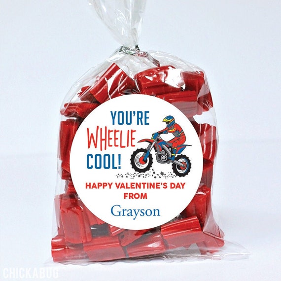 Valentine's Day Stickers - Dirt Bike Valentines - You're Wheelie Cool! - Sheet of 12 Il_570xn