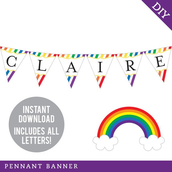 INSTANT DOWNLOAD Rainbow Party DIY printable pennant banner