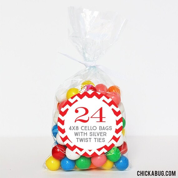 24 Bags & 24 Twist Ties - Cello Candy Bags Measure 4"x8" - Treat Bags for Party Favors Il_570xn
