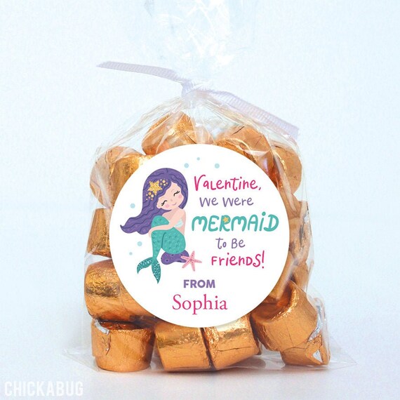 Valentine's Day Stickers - Valentine, We Were MERMAID To Be Friends! - Mermaid Valentines - Sheet of 12 Il_570xn
