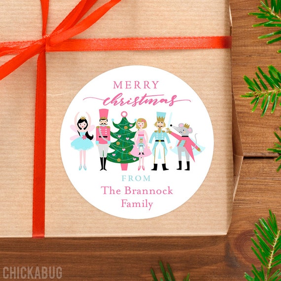 Christmas Stickers - Personalized Gift Labels - Pink Nutcracker Ballet - Sheet of 12 Il_570xn