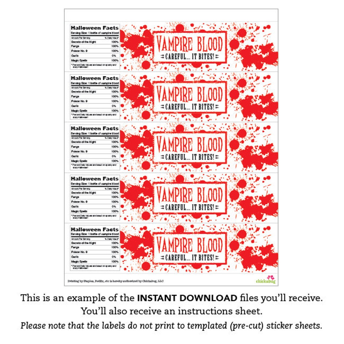 INSTANT DOWNLOAD Halloween Drink Labels Vampire Etsy