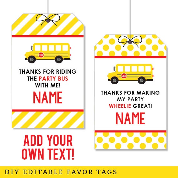 Editable Instant Download School Bus Party Favor Tags Etsy