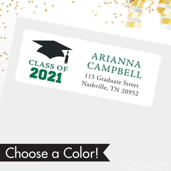 Choose A Color Graduation Address Labels Class Of 2021 Address Labels Sheet Of 30 By Chickabug Llc Catch My Party