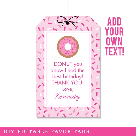 EDITABLE INSTANT DOWNLOAD Pink Donut Party Favor Tags - Editable, printable birthday party favor tags Il_570xn