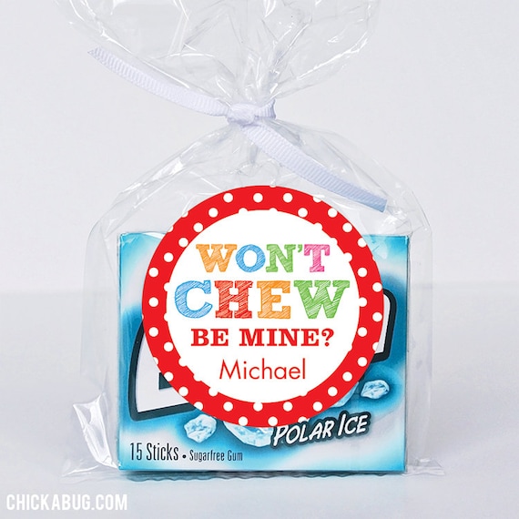 Valentine's Day Stickers - Won't CHEW Be Mine? - Sheet of 12 Il_570xn
