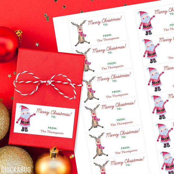 Christmas Gift Labels - Santa and Rudolph, Merry Christmas - Sheet of 14 Il_570xn