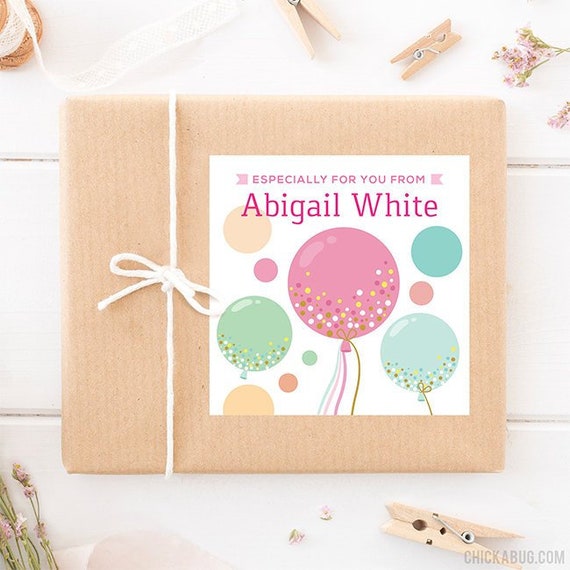 Personalized Birthday Gift Labels - Confetti-Filled Birthday Balloons Stickers - Set of 12 Glossy Labels Il_570xn