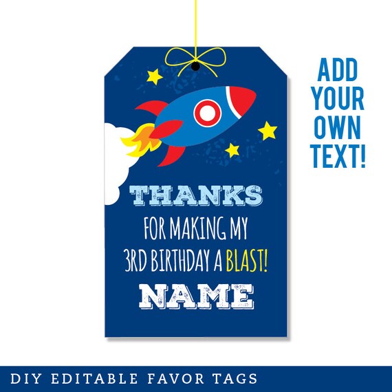 EDITABLE INSTANT DOWNLOAD Rocket Party Favor Tags - Editable, printable outer space birthday party favor tags Il_570xn