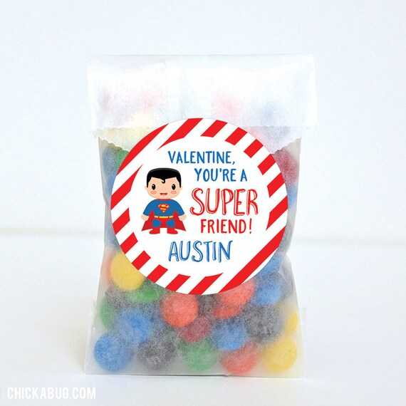 Valentine's Day Stickers - Superman - Valentine, You're a SUPER Friend! - Sheet of 12 Il_570xn