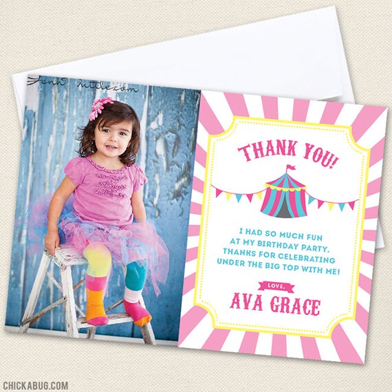 Pink Carnival or Circus Birthday Photo Thank You Cards - DIY Printable Pink Carnival Thank You Cards Il_570xn