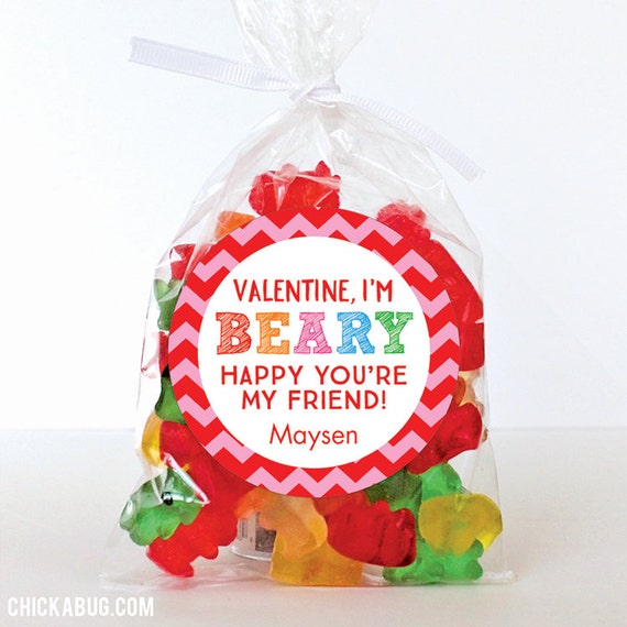 Valentine's Day Stickers - Valentine, I'm BEARY Happy You're My Friend - Sheet of 12 Il_570xn
