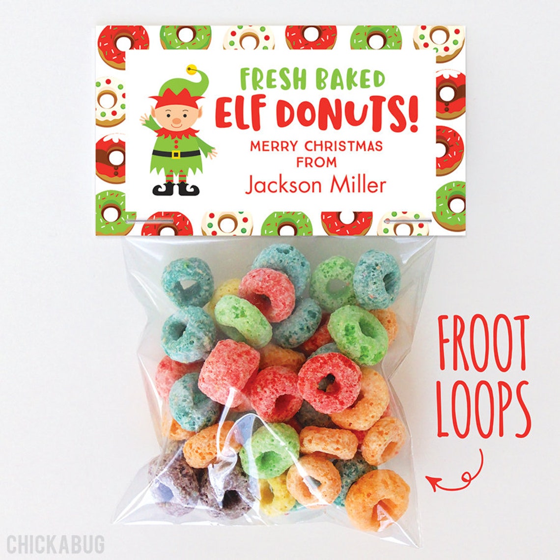 Elf Donuts Christmas Treat Labels &amp; Bags Make 24 gifts | Etsy