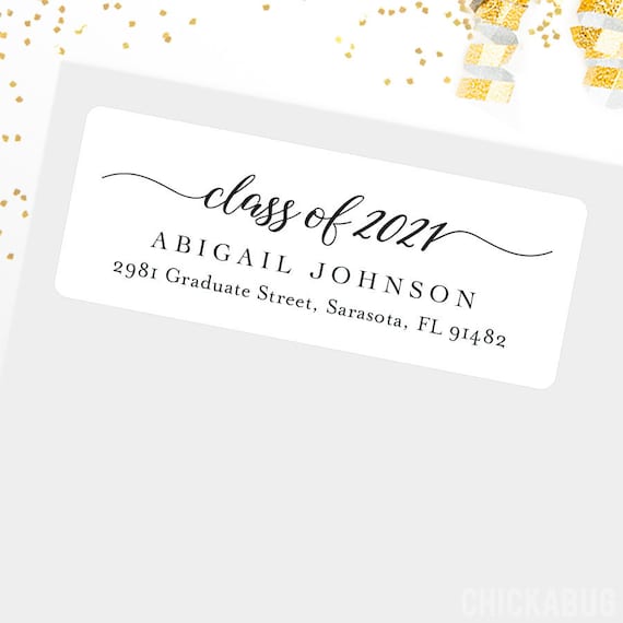 Graduation Address Labels / Sophisticated Script Class of 2021 Address Labels - Glossy Finish - Sheet of 30 Il_570xn