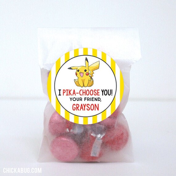 Valentine's Day Stickers - Pokemon Pikachu - I Pika-Choose You - Sheet of 12 Il_570xn