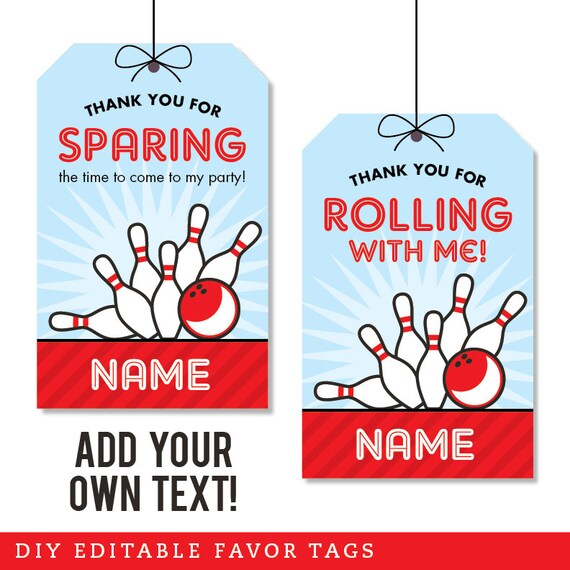 EDITABLE INSTANT DOWNLOAD Bowling Party Favor Tags - Editable, printable birthday party favor tags Il_570xn