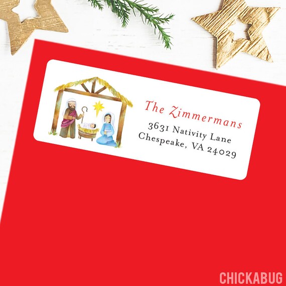 Christmas Address Labels - Watercolor Nativity Scene - Set of 30 Il_570xn