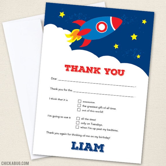 Rocket / Outer Space Birthday Thank You Cards - DIY Printable Rocket/Outer Space Birthday Thank You Cards Il_570xn