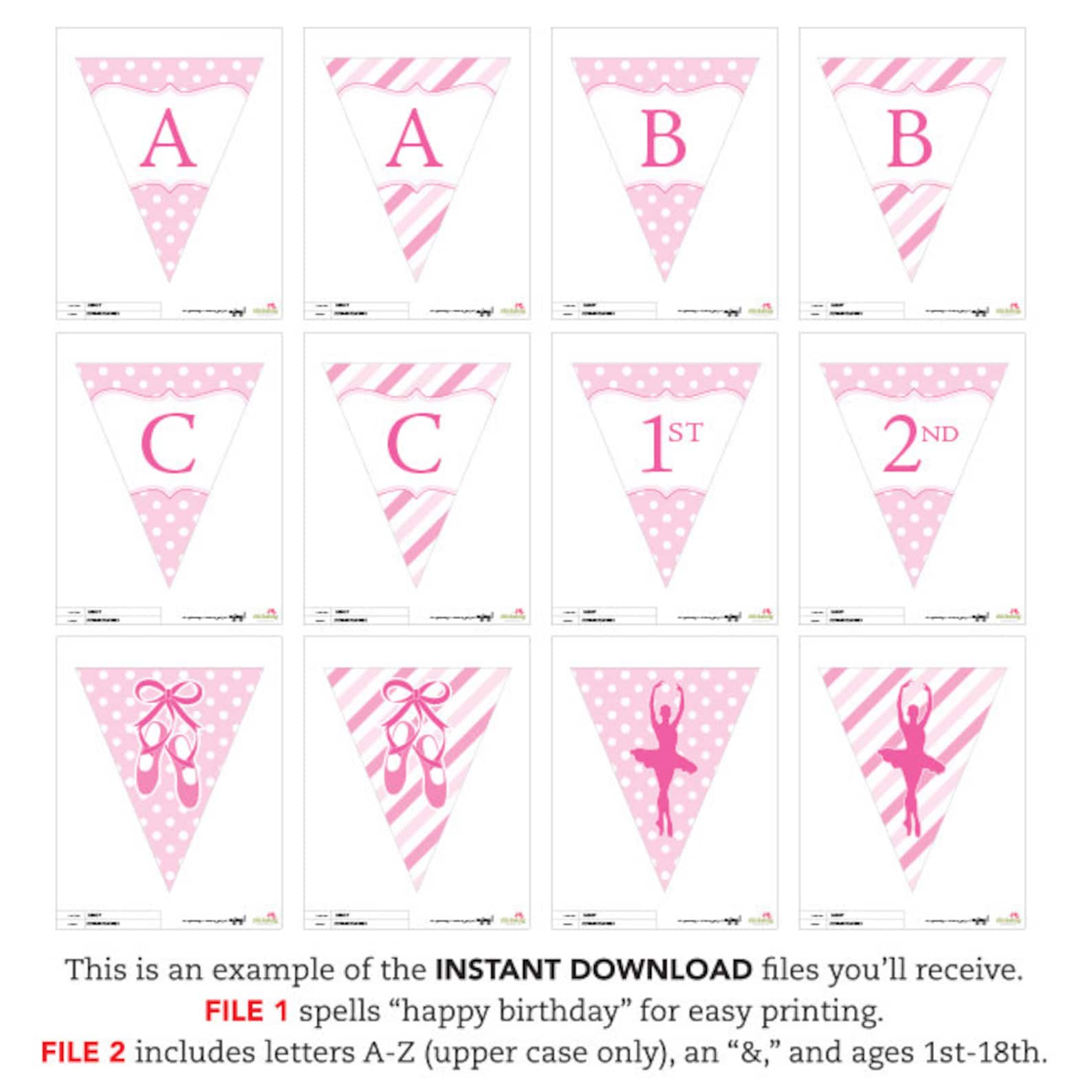 instant download ballet party - diy printable pennant banner - includes all letters, plus ages 1-18