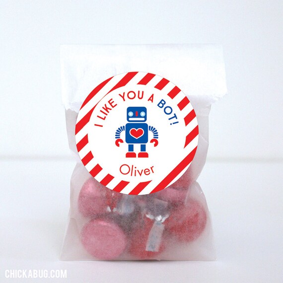 Valentine's Day Stickers - Robot - I Like You A Bot! - Sheet of 12 Il_570xn