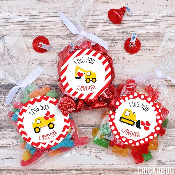 Valentine's Day Stickers - "I Dig You" Construction Valentine Stickers - Sheet of 12 Il_570xn