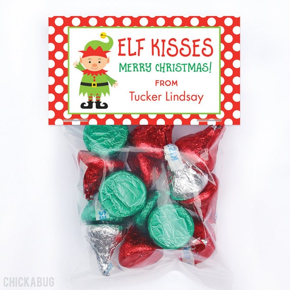 Elf Kisses Christmas Treat Labels Bags Make 24 Gifts Etsy