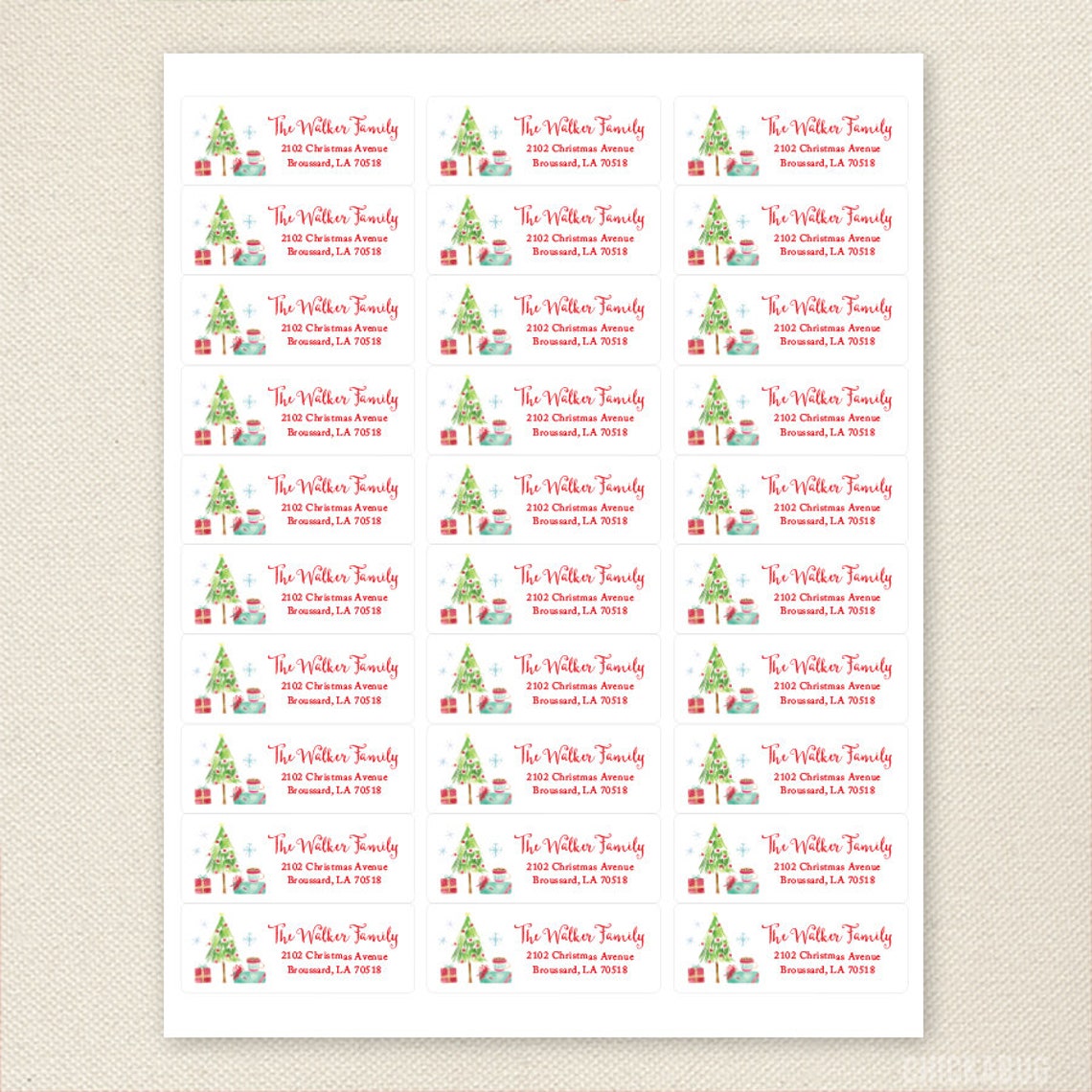 Christmas Address Labels Watercolor Christmas Tree Set of | Etsy