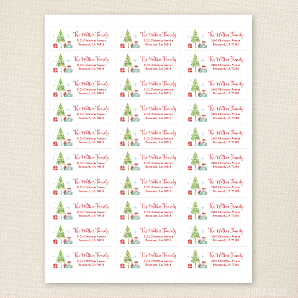Christmas Address Labels Watercolor Christmas Tree Set of Etsy