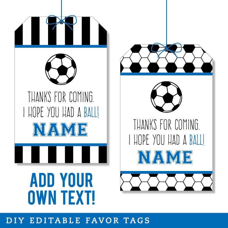 editable instant download soccer party favor tags blue etsy