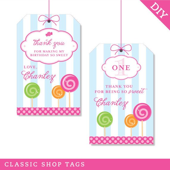 Items similar to Lollipop Party - Personalized DIY printable favor tags ...