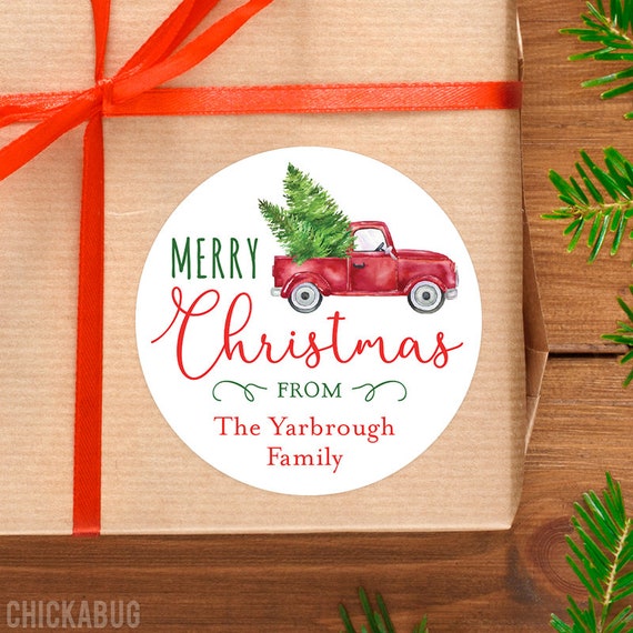 Christmas Stickers - Personalized Gift Labels - Vintage Red Truck - Sheet of 12 Il_570xn