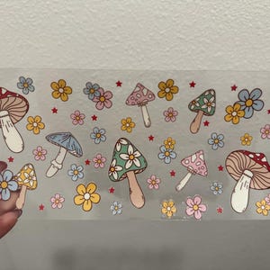 Retro Mushroom Floral Daisy Boho UV DTF Wrap Transfer 16oz | No Heat Needed | Waterproof | Permanent Adhesive