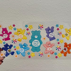 Swear Bears Cartoon UV DTF Wrap Transfer 16oz | No Heat Needed | Waterproof | Permanent Adhesive