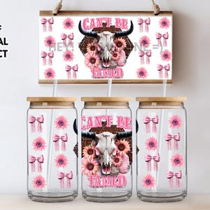 Can&#39;t Be Tamed Western Cowgirl Skull UV DTF Wrap Transfer 16oz | No Heat Needed | Waterproof | Permanent Adhesive